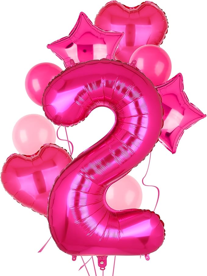 40 Inch Number Balloons Hot Pink 2 Large Number Balloon Anniversary Event Celebration Bachelorette Cowgirl Let's Go Girls Pink Themed 2nd Birthday Party Decor Supplies 9 Pcs