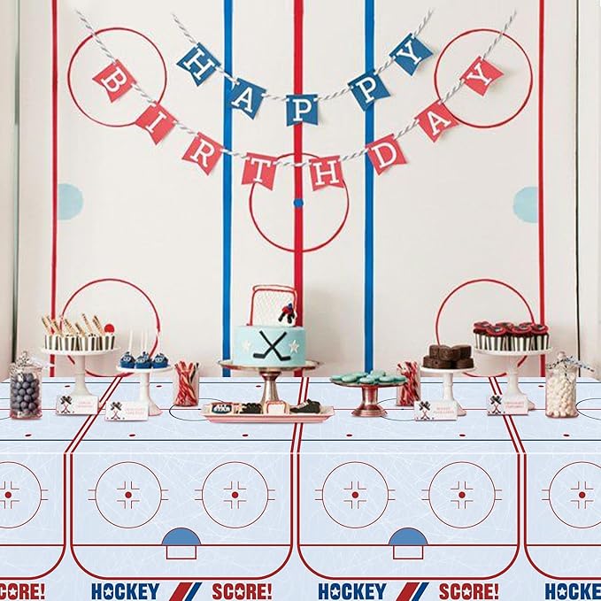 2Pcs Hockey Tablecloths - Hockey Rink Table Covers - Disposable Plastic Party Tablecloth (2, 51'' x 86'')