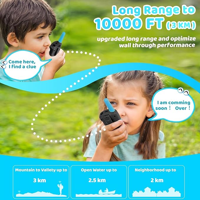 Vvinca Kids Walkie Talkies 4-Packs with 2 Dinosaur and 2 Rechargeable Long Range Walkie Talkies with Flashlight for Boys Girls Age 3-12 Ultimate Outdoor Adventure Gift Set
