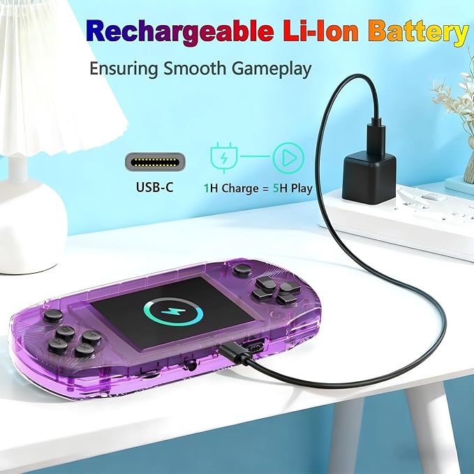 16 Bit 3.2" IPS Large Screen Handheld Game Console for Kids Preloaded 100 Retro Video Games, Portable Gaming System Rechargeable Battery, Mini Travel Electronic Toy Gifts for Boys Girls (Purple)