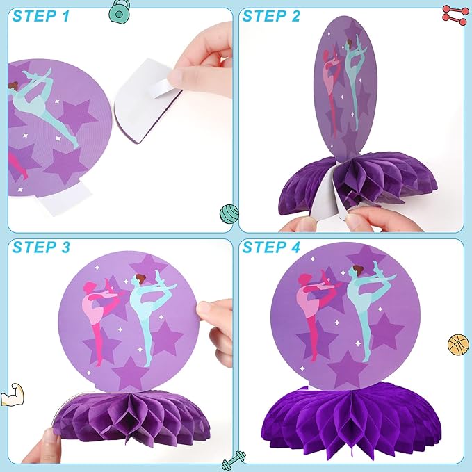 9 Pieces Gymnastics Party Decoration Gymnastics Party Centerpiece Gymnastics Birthday Honeycomb Centerpiece Table Topper for Birthday Baby Shower Gender Reveal Party Supplies