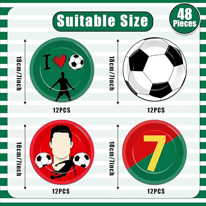 48Pcs Soccer Paper Plates Soccer Star Disposable Dessert Plates Supplies 7Inch Red and Green Sports Ball Plate Sport Party Dinnerware Decorations for Birthday Baby Shower Party Decorations
