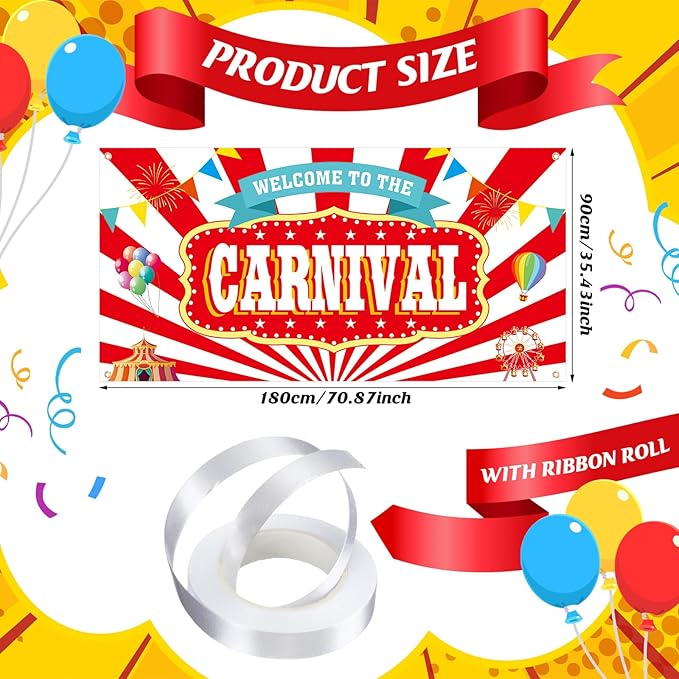 Welcome to the Carnival Banner Carnival Decorations Circus Party Supplies Backdrop for Circus Theme Party Decorations Birthday, 71 x 35 Inch
