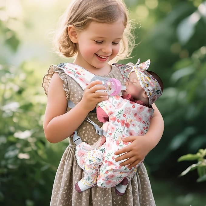 Reborn Baby Doll Clothes 17-20-22 Inch Girl Realistic Outfit Set with Red Romper & Flower Carrier and Soft Diapers 12-Piece Newborn Doll Accessories