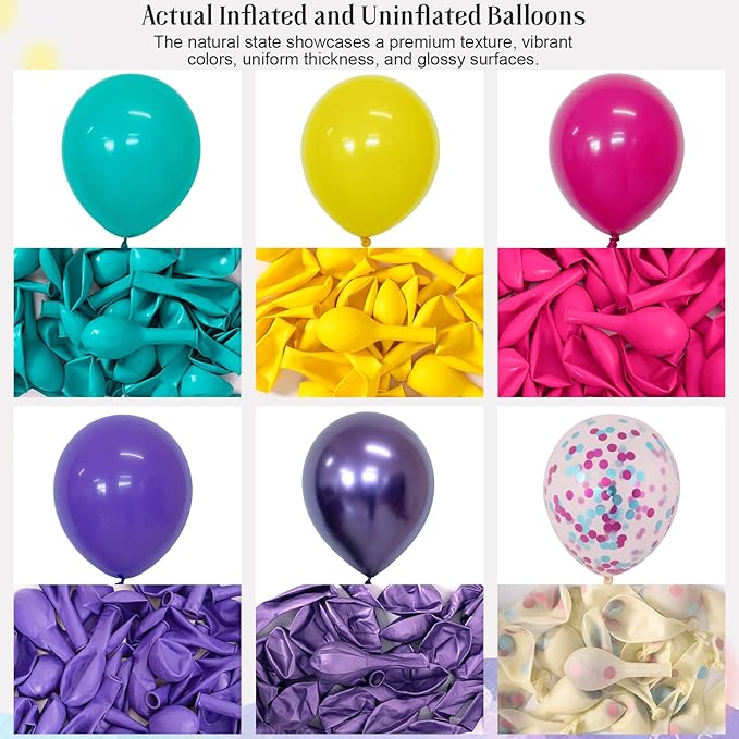 Pink Blue Purple Balloons 60 Pcs 12 Inches Hot Pink Metallic Purple Yellow Confetti Balloons for Kid's Theme Birthday Decoration Baby Shower Girls Party Supplies