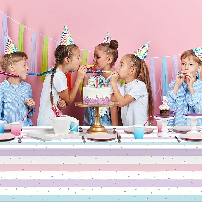 6 Pack Sprinkle Ice Cream Tablecloth Party Decorations, Ice Cream Birthday Plastic Party Supplies, Donut Disposable Rectangle Table Cover for Kids Girls Sweet One Birthday Baby Shower, 54 x 108 Inch