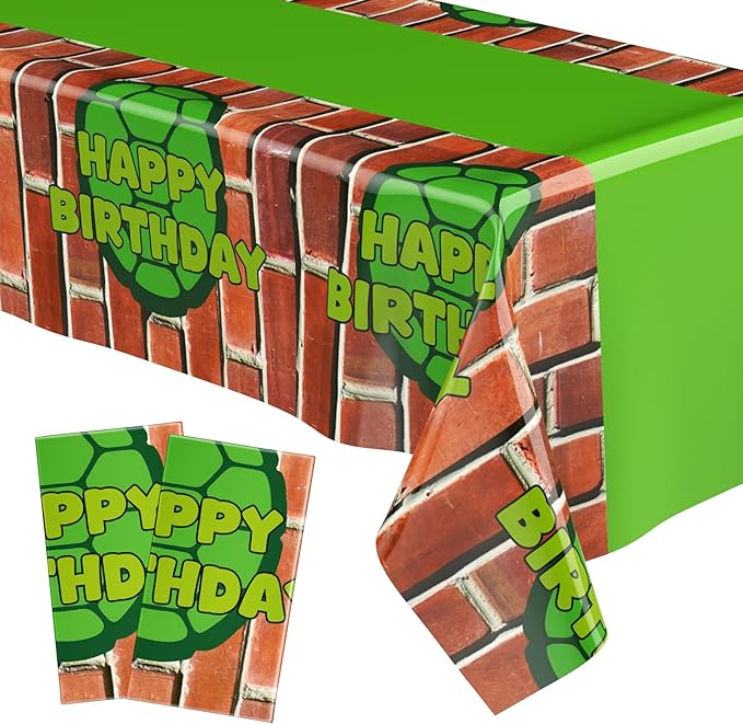 2 Pcs Birthday Party Decorations Plastic Cute Birthday Tablecloth 108 x 54 Inches Disposable Rectangle Tablecover for Boys Girls Kids Baby Shower Party Supplies (Turtle)