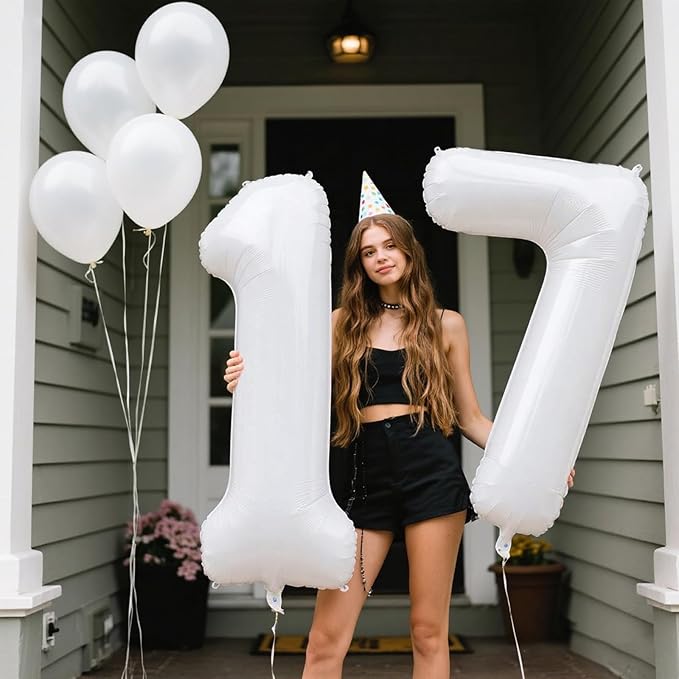 40 Inch White 7 Balloon Number Big Foil Helium Number Balloons 7 17 27 Birthday Party Decorations for Boy or Girl Huge Mylar Anniversary Party Supplies