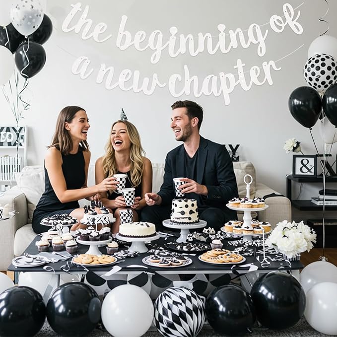 BEISHIDA Glitter White The Beginning of A New Chapter Banner,Pre-Strung Farewell Book Themed Housewarming Party Congratulations Decorations,Going away party Garland,Graduation Sign 2026 Banner,retirement Supplies,NO DIY