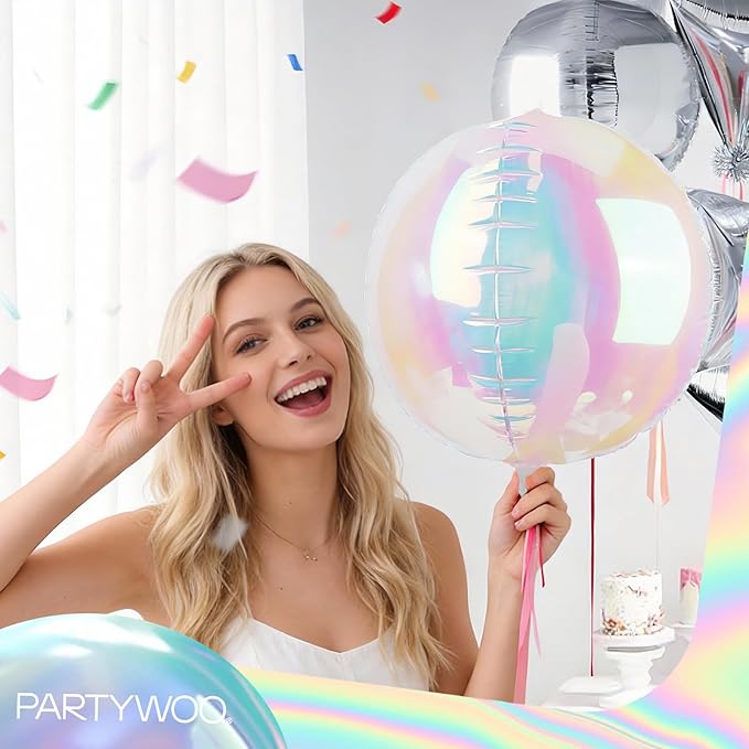 PartyWoo Iridescent Foil Balloons 20pcs Different Sizes Pack of 22 12 10 Inch Large Round Foil 4D Inflatable Mirror Ball Mylar Balloons for Wedding Anniversary Birthday Disco Party Decorations