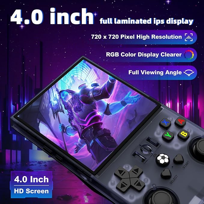 R36MAX Retro Handheld Game Console, Retro Gaming Console with 64G Built-in 18000+ Classic Games, 4.0 Inch 720x720 IPS Screen, Portable Handheld Linux System, 4000mAh Battery (Gary)