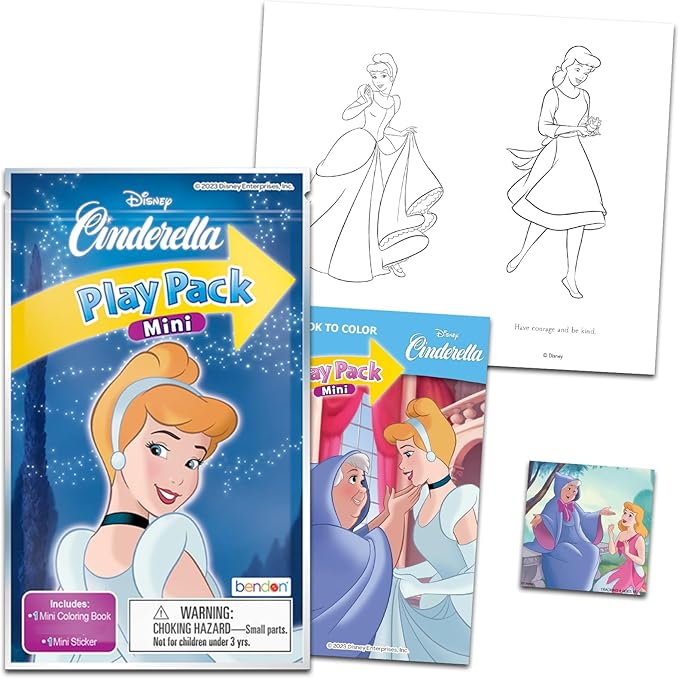 Disney Princess Cinderella Birthday Party Favors Set - Bundle with 24 Cinderella Play Packs | Mini Coloring Books, Stickers, and More for Goodie Bags (Cinderella Party Supplies)
