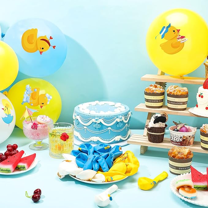 Sratte 40 Pcs Duck Balloon Inflatable Rubber Duck Party Decorations 12 Inch Cartoon Shape Foil Balloons Blue Pink Yellow White Latex Balloon for Baby Shower Themed Birthday Party Supplies