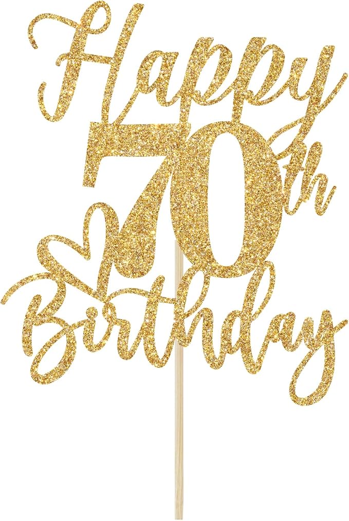 Happy 70th Birthday Cake Topper, 70th Birthday Cake Decorations, Cheers to 70 Years, 70 and Fabulous, 70th Birthday Party Decorations Gold Glitter