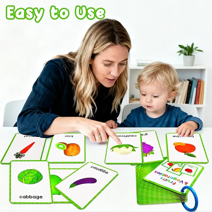 Learning Flashcards Fruits Vegetables, 48 Different Fruits Vegetable, Social Learning Card for Kids
