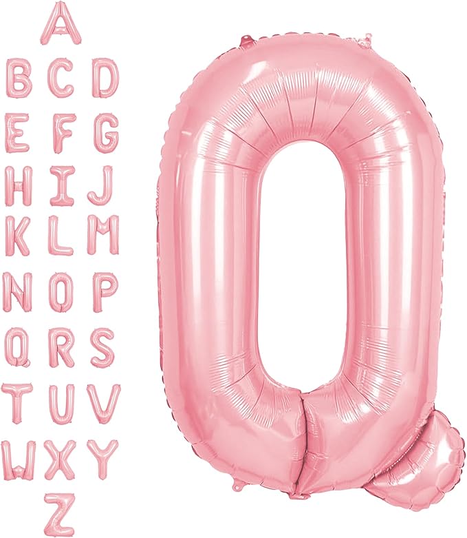 SUWEN 40 Inch Pink Large Q Letter Balloons Big Foil Helium Letter Balloons A-Z Jumbo Mylar Happy Birthday Party Decorations for Girl Anniversary Party Supplies