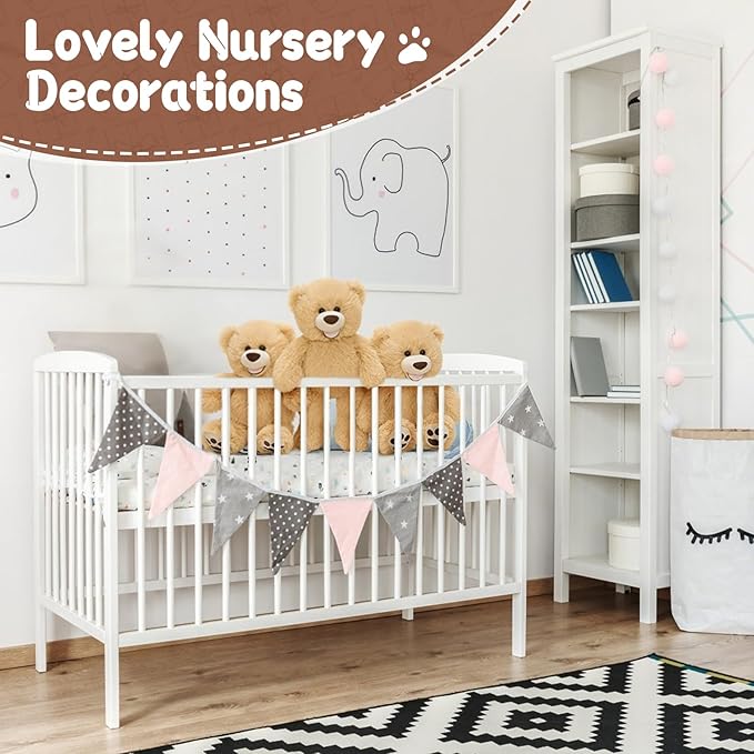 MorisMos 3 Pcs Teddy Bear Stuffed Animals, 13.8 Inch Smiling Teddy Bears Baby Shower Decoration Plush, Gifts for Boys Girls Kids, Nursery, Birthday, Party, Brown, Easter Basket Stuffer Toy