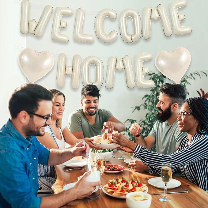 TONIFUL Welcome Home Balloons,16 Inch Cream White Welcome Home Foil Balloons Banner Welcome Home Party Decorations for Homecoming Party Decorations House Warming Party Family Gathering Supplies
