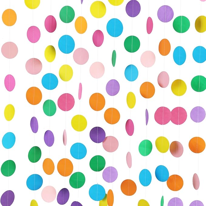 RUBFAC 5pcs Colorful Paper Garland Party Decorations Circle Dots Hanging Rainbow Decorations for Birthday Wedding Baby Shower Classroom Candyland Streamers Party Supplies (66ft)