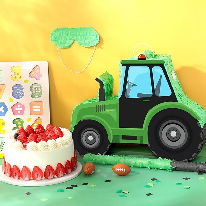 Aoriher Construction Tractor Piñata with Blindfold and Bat Dump Truck Excavator Piñata for Birthday Party Supplies Construction Theme Party Decor