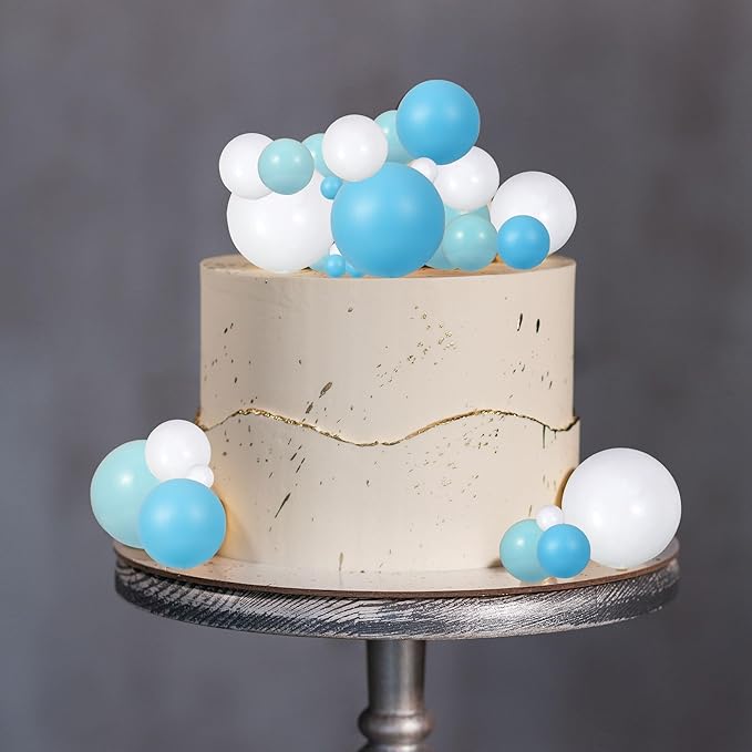 Gyufise 30Pcs Colorful Balls Cake Topper Mini Balloon Cupcake Toppers DIY Foam Ball Cake Insert Decoration for Wedding Baby Shower Birthday Party Decorations Supplies Deep Blue Light Blue White