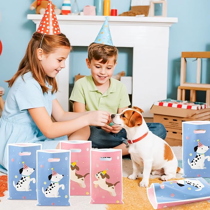 3sscha 50Pcs Pet Dog Birthday Party Favor Bag - Puppy Retro Plastic Waterproof Goodie Bags Cute Animal Vintage Rectangular Party Gift Bulk for Kids Baby Shower Decoration Supplies
