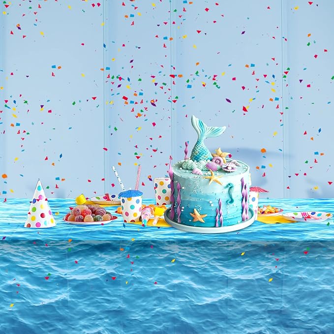 Irenare 1 Piece Ocean Waves Plastic Tablecloth 54 x 108 Inch Ocean Table Cover Water Print Table Cover Sea Tablecloth Blue for Beach Pool Birthday Party Decoration Shower Supplies