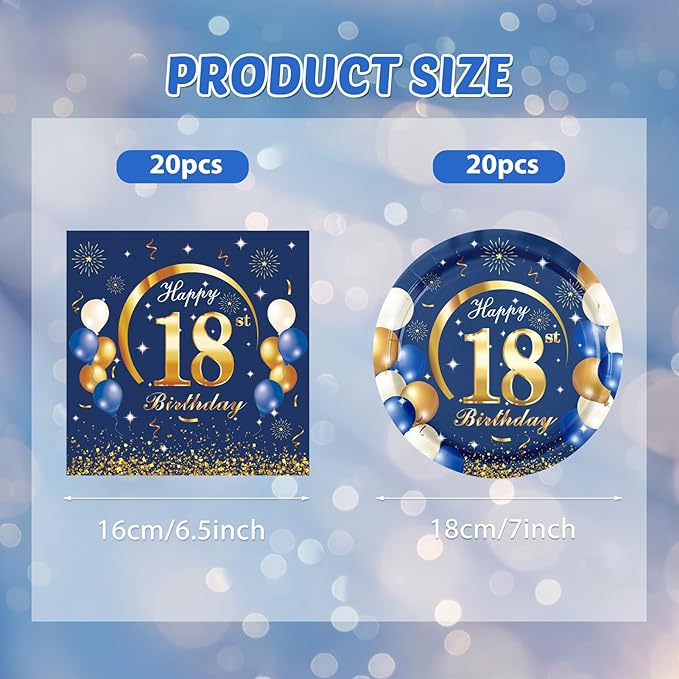 40Pcs 18th Birthday Decorations Kit for Boys Men, Navy Blue and Gold 18th Birthday Party Tableware Set Include Cheers to 18 Years Disposable Paper Plates Napkins for Time To Adult Party Supplies