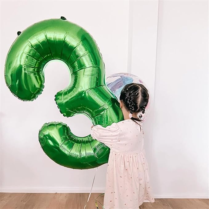 3rd Birthday Number Balloons for Kids, 40 Inch Emerald Green Foil Number, Dark Green Large Number Balloons 0-9 Set for Boys Men Birthday Party Decor Jungle Anniversary Decoration Supplies