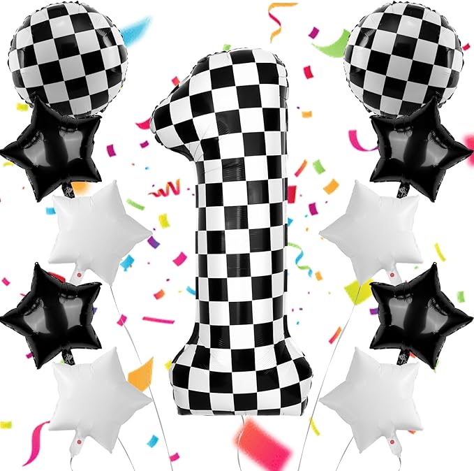 40 Inch Checkered Number Balloons 1 Black and White Foil Balloon for Girls & Boys Racing Car Theme Birthday Party Decorations, Party Supplies & Favors(Number 1)