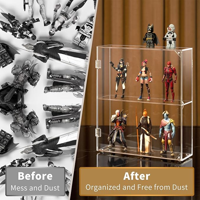 NIUBEE Acrylic Display Case, Clear Display Case for Funko Pop Figures, Wall Mounted or Desktop Dustproof Display Cabinet Box for Collectibles,Rock,Crystals,Mini Toys,Amiibo (2 Tiers