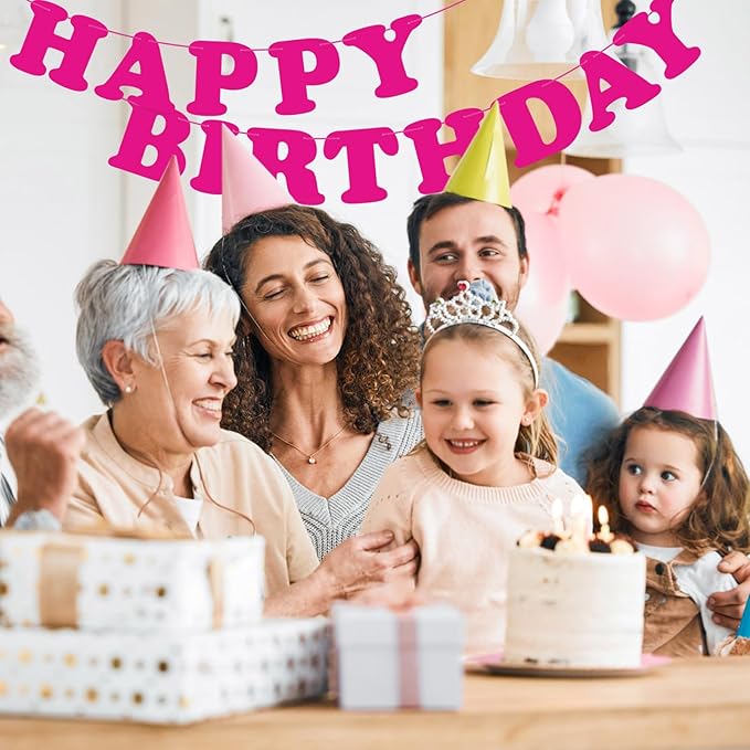 Pink Happy Birthday Banner Sign Birthday Backdrop Party Supplies for Kids Boys Girls Birthday Party Decorations