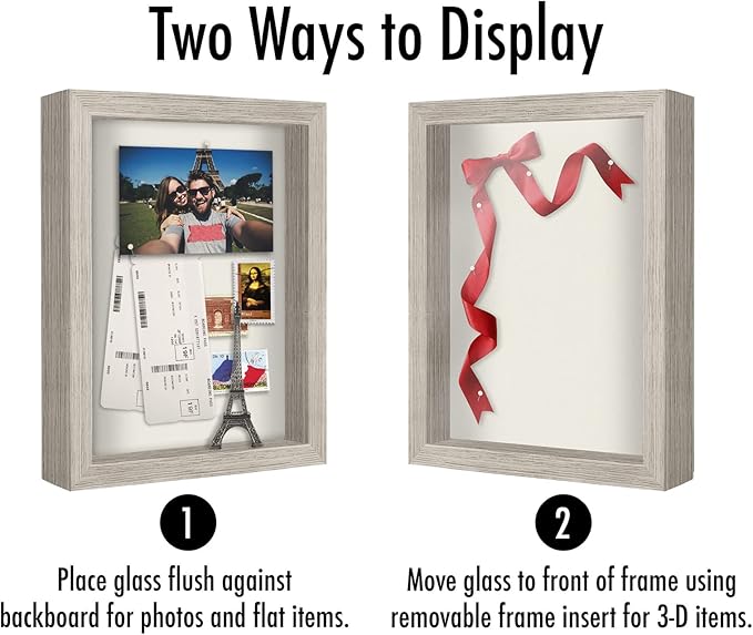 Americanflat 8.5x11 Shadow Box Frame with Shatter-Resistant Glass - Silhouette Collection - Large Shadow Box Display Case for Tabletop and Wall Display - Driftwood with Soft Felt Back