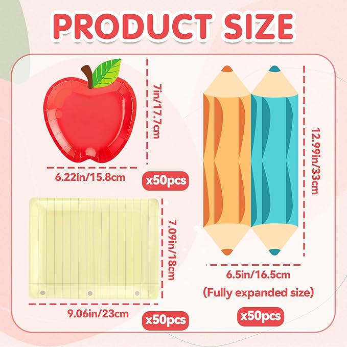 150Pcs Back to School Red Apple & Notebook Paper Plates with Pencil Napkins First Day of School Disposable Tableware Set for Graduation Kindergarten Preschool Party Supplies Table Decor, Serves 50