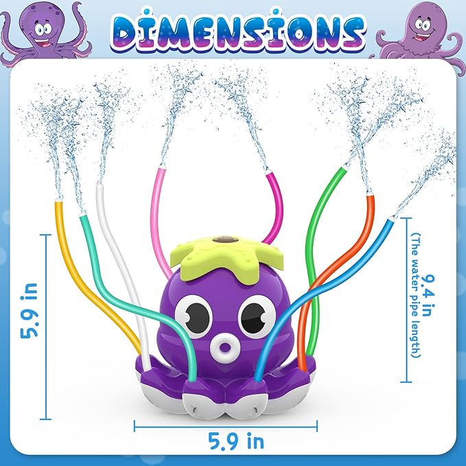 Outdoor Water Spray Sprinkler for Kids and Toddlers, Summer Outside Toys Backyard Games with 8 Wiggle Tubes, Attaches to Garden Hose Splashing Fun Toys for 3 4 5 6 7 8 Year Old Boys Girls Gifts