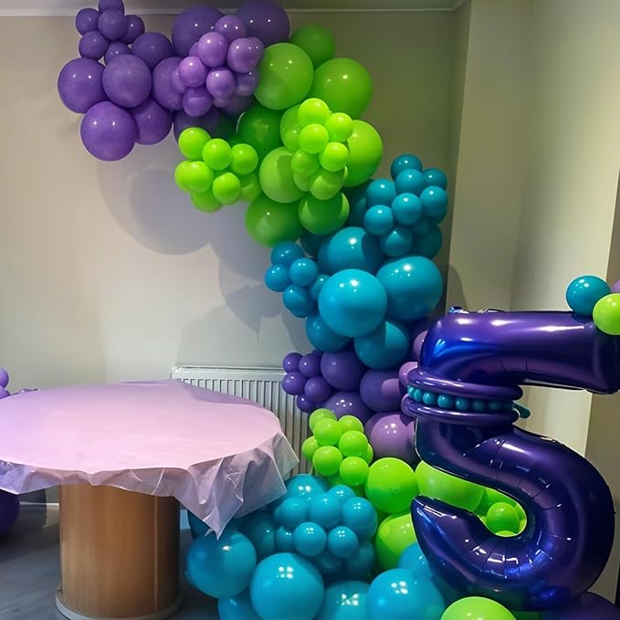 Green Purple Teal Balloons, 50Pcs 12 Inch Fruit Green Purple Teal Blue Confetti Birthday Balloons for Kids Boy Cartoon Theme Birthday Cartoon Party Baby Shower Decorations