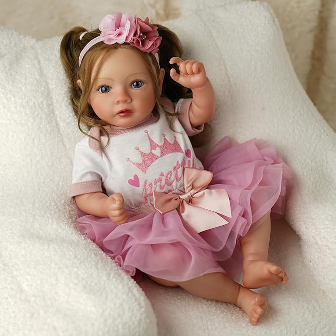 BABESIDE 3 Pcs Reborn Baby Doll Clothes Set for 17-22 Inch Babydolls, Cute Baby Doll Accessories Set with Skirt Headband for Realistic Babydolls Girl, Pink
