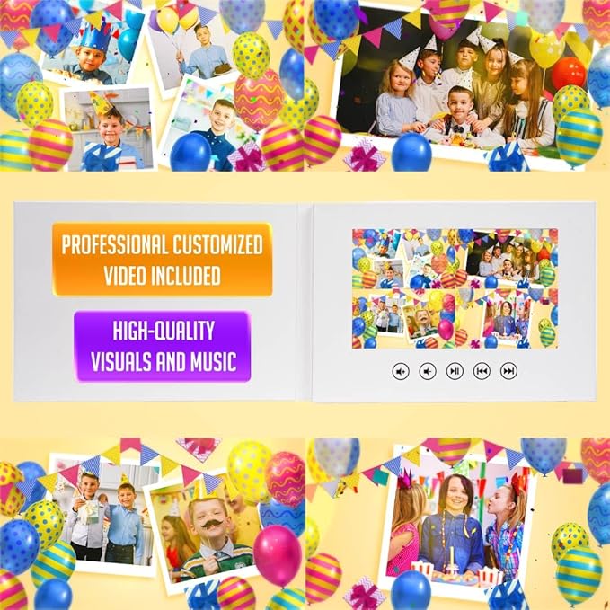 Boys Birthday Video Card – Personalized Slideshow Gift – Add Your Photos – 7” Display, USB Rechargeable Battery, 8GB Memory, Digital Greeting That Plays Instantly