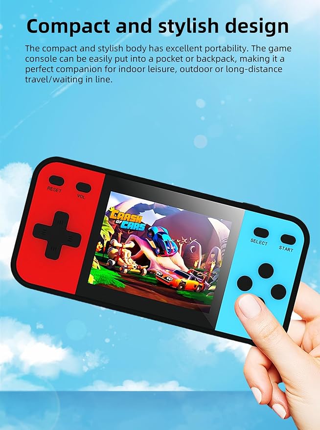 3-inch Screen Dual Color 16bit Video Game Console Built-in 240 Games Support AV-Out Children's Handheld Game Device Retro Nostalgia Game Toys Kid's Gift Travel Leisure Companion