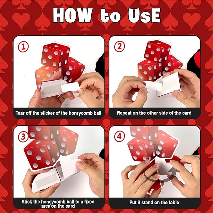 12pcs CasinoTheme Party Decorations,Casino Poker Happy Birthday Decorations, Honeycomb Centerpieces Decor Table for Party Supplies for Casino Table Toppers Casino Game Night Las Vegas Party Favors