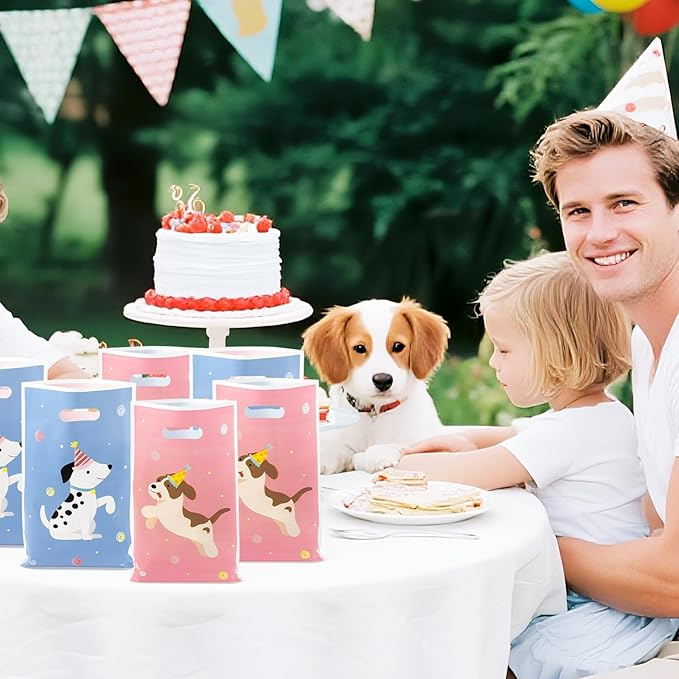 3sscha 50Pcs Pet Dog Birthday Party Favor Bag - Puppy Retro Plastic Waterproof Goodie Bags Cute Animal Vintage Rectangular Party Gift Bulk for Kids Baby Shower Decoration Supplies