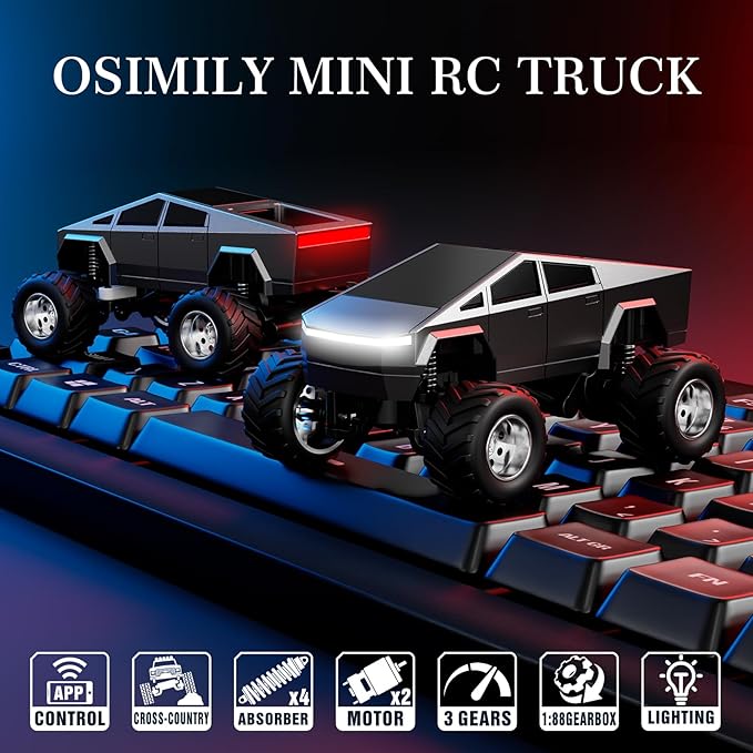 MINI RC Car,APP Controlled 1:64 Scale Alloy Off Road MINI RC Truck | Remote Control Car Speed/Steering Adjustable | 2.4Ghz Monster Truck Toys | Birthdays Gift for Boys Girls & Adults