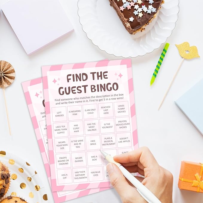 Birthday Party Games - Find The Guest Bingo Game, Bday Party Games for Teen Girl Adult, Set of 20 pcs Game Cards, Birthday Party Favor Activity Sleepover Party Decor Supplies - FS268