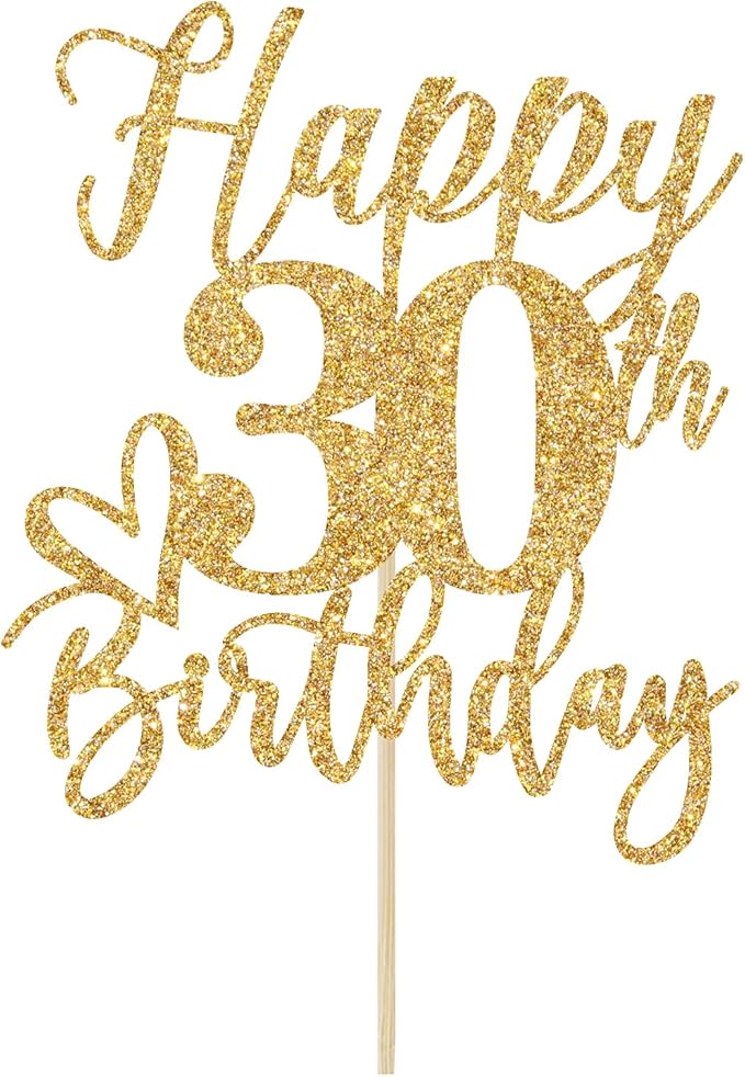 Happy 30th Birthday Cake Topper, 30th Birthday Cake Decorations, Cheers to 30 Years, 30 and Fabulous, Funny Happy Birthday Party Supplies Gold Glitter