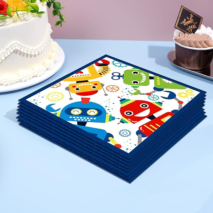 Robot Party Plates and Napkins for 24 Guests 64 Pcs Robot Birthday Party Supplies Disposable Tableware Set Robots Paper Plates Napkins for Robots Theme Birthday Party Supplies