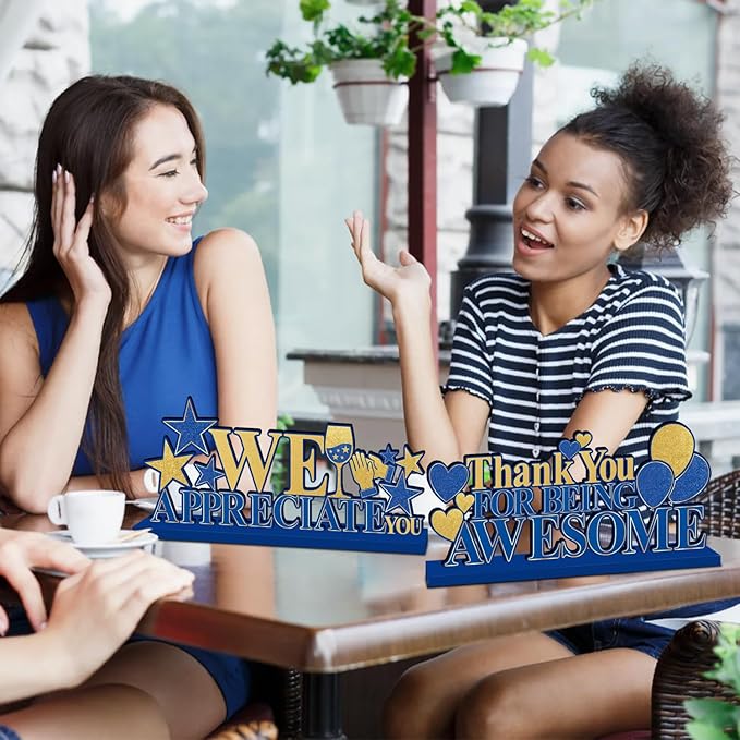 Employee Appreciation Decorations, Navy Blue Gold Thank You Table Centerpieces, Appreciate Table Topper Decor for Pastor Teacher Doctor Nurse Employee Staff Graduation Appreciation Party Supplies