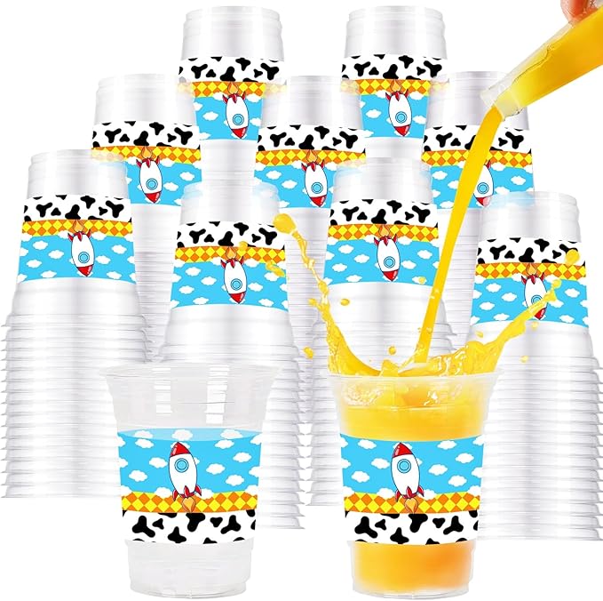 Cartoon Story Party Supplies,12oz Cartoon Story Birthday Party Cups Disposable Clear Plastic Cups for Cartoon Story Party Table Supplies (40PCS)