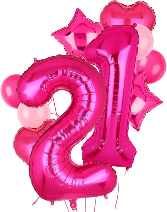 40 Inch Number Balloons Hot Pink 21 Large Number Balloon Anniversary Event Celebration Bachelorette Cowgirl Let's Go Girls Pink Themed 12th 21st Birthday Party Decor Supplies 10 Pcs