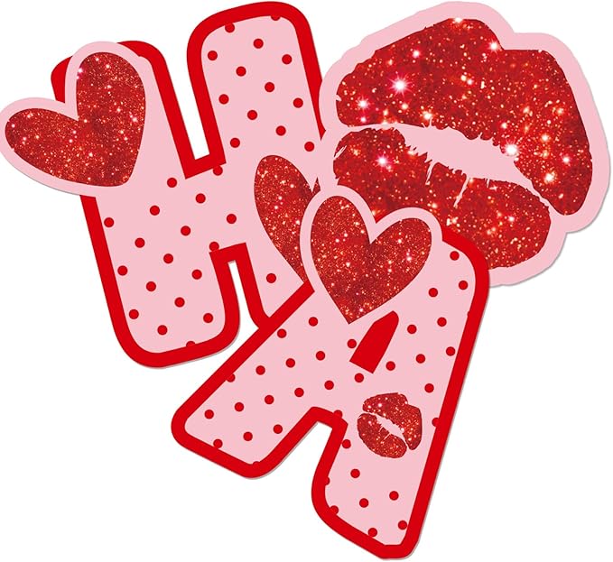 Zwiebeco Love Heart Happy Birthday Banner Red and Pink Glitter Sign Hanging Paper Party Decoration for Girls Women Accessories