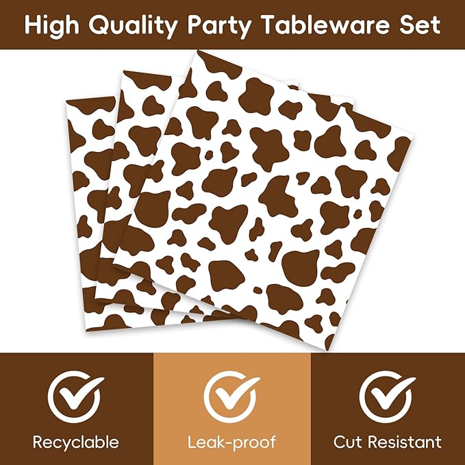 40Pcs Highland Cow Birthday Decorations Brown Cow Print Party Supplies Floral Highland Cow Theme Birthday Disposable Desserts Plates and Napkins for 20 Guest